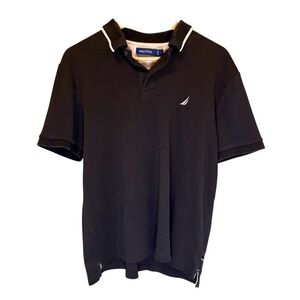 Nautica Men's Black Short Sleeve Polo Size L 100% Cotton